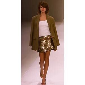 CELINE Y2K GOLD SHILLING SILK MINI SKIRT FASHION WEEK 2001 SIZE 38